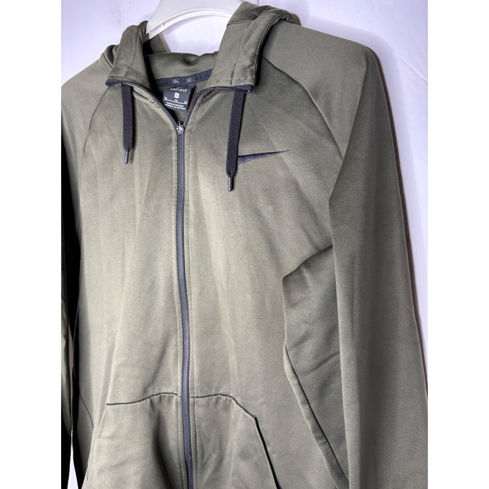Nike Mens Dri-FIT Full Zip Hoodie Olive Green XL Raglan Fleece Jacket CU6231-326